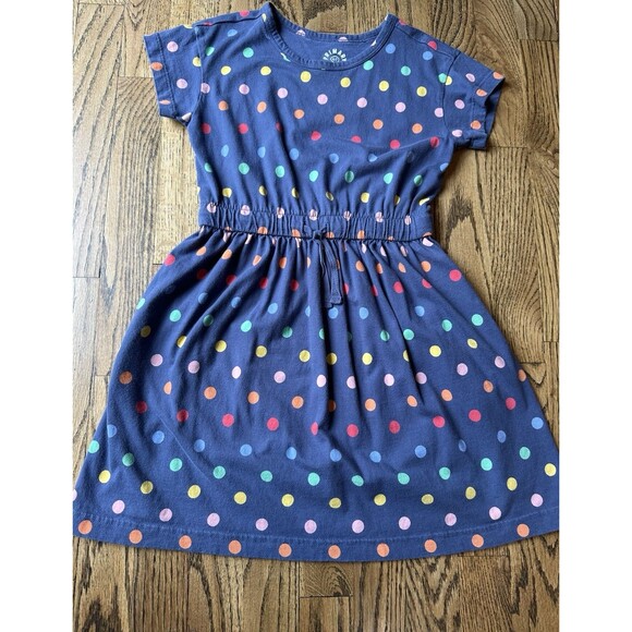 Primary Blue 100% Cotton Drawstring Dress Girls Rainbow Confetti Dot Size 6-7 - Picture 1 of 7